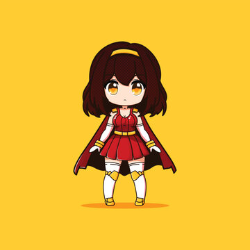 A Cute Super Girl Cartoon Vector Illustration Icon Concept Isolated Premium Vector. Flat Cartoon Style red and golden dress special edition 