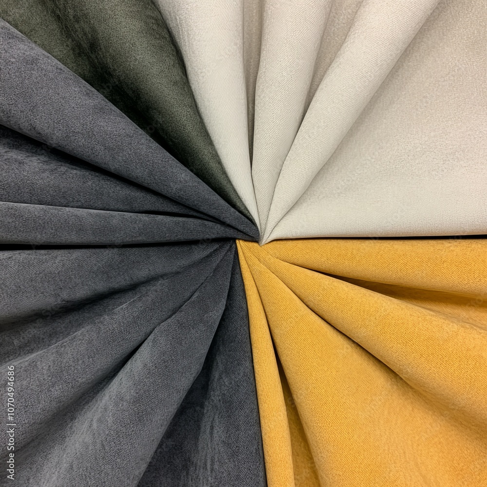 Poster five fabric swatches in various colors arranged in a circular pattern.