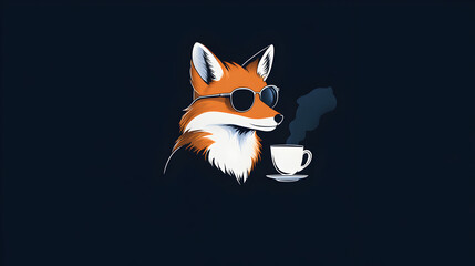 Obraz premium A minimalist fox wearing a monocle, sipping tea.