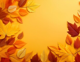 Fototapeta premium Autumn leaves illustration on a yellow background, creating a vibrant and welcoming banner for fall events and promotions