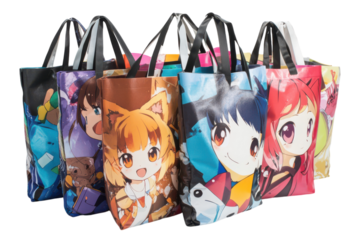 Anime Bags With Jazzy Character Prints Isolated On Transparent Background on transparent background