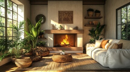 Cozy Living Room with Fireplace and Natural Light