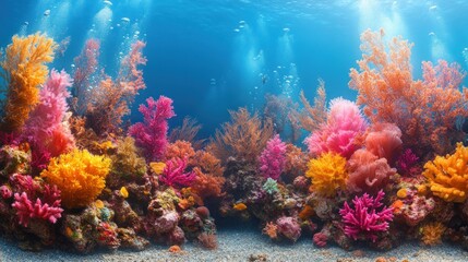 Obraz premium Vibrant underwater coral reef teeming with colorful marine life.