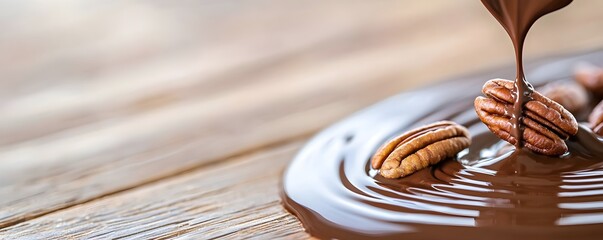 Indulgent Dark Chocolate Fountain with Roasted Pecans - Luxurious Treats for Dessert Lovers Capturing Richness and Decadence in Every Bite