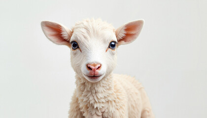 Fototapeta premium Adorable Lamb Portrait on Soft White Background