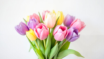 Fototapeta premium Colorful Bouquet of Spring Tulips in Pastel Shades