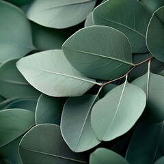 Obraz premium Art of overlapping eucalyptus leaves, matte finish with dusty wallpaper