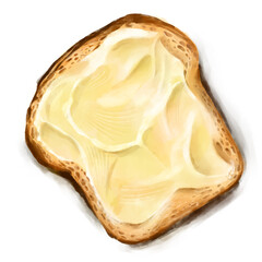 Bread and butter. Sandwich, isolated on white background, digital watercolor
