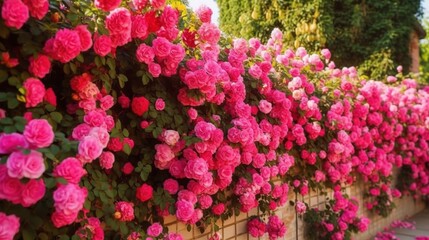 Vibrant Pink Roses Blooming in Garden Landscape