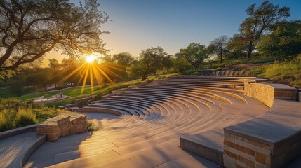 Fototapeta premium A photo of an outdoor amphitheater with natural stone seating