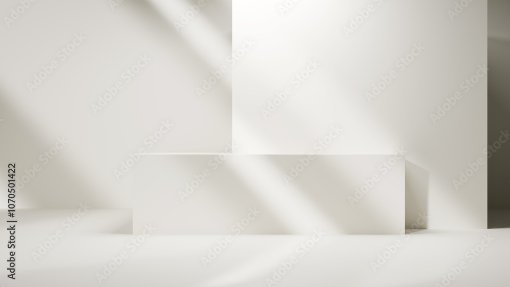Aufkleber luxury empty room with podium table stage and light beams with shadows