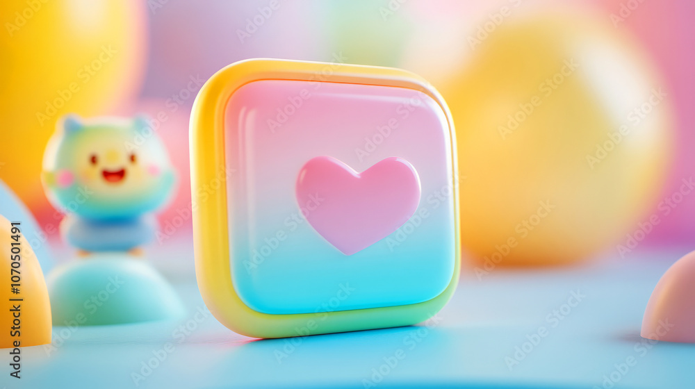 Poster brighten your day with a colorful heart icon showcasing joyful emotions in a playful setting