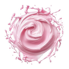 Pink yogurt swirl splash isolated on transparent background