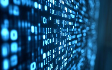 Digital Binary Code Streams Flowing in Blue High-Tech Background : Generative AI