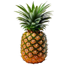 Fototapeta premium Whole Pineapple with Green Leaves, Highlighting Textured Skin and Leaf Details, Isolated on Transparent Background