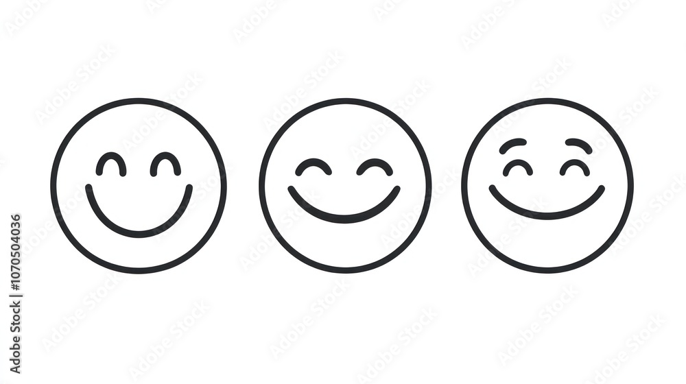 Poster three simple smiley faces expressing different levels of happiness.