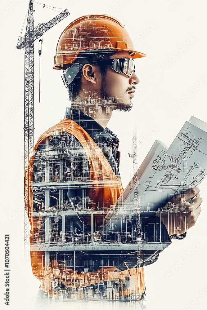 Poster creative engineer with construction plans and urban infrastructure design concept : generative ai