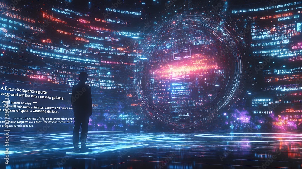 Aufkleber Futuristic Virtual Control Room with Advanced Data Interfaces and Holographic Elements : Generative AI