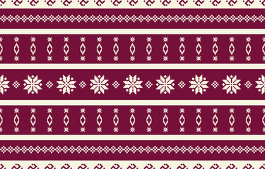 Christmas and New Year green and white seamless pattern, fairytale pixel pattern in white and green with Nordic snowflakes for winter hats, ugly sweaters, jumpers. wallpaper, paper or other design