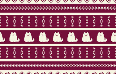 Cat pattern. Seamless. White stripes, colorful background. Ethnicity. Floral patterns, printed fabrics, pants, Lanna.	