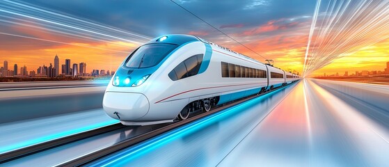 Obraz premium Futuristic Steam Locomotive in Urban Landscape