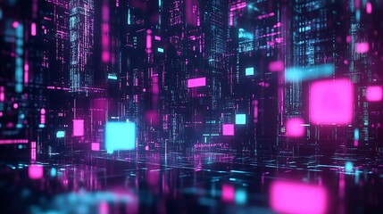 Fototapeta premium Futuristic Digital Cityscape with Neon Lights and Virtual Reality Theme : Generative AI