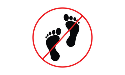 No Man Footstep Sign. Foot Print Bare Step Red Stop Symbol. isolated on transparent background. EPS 10