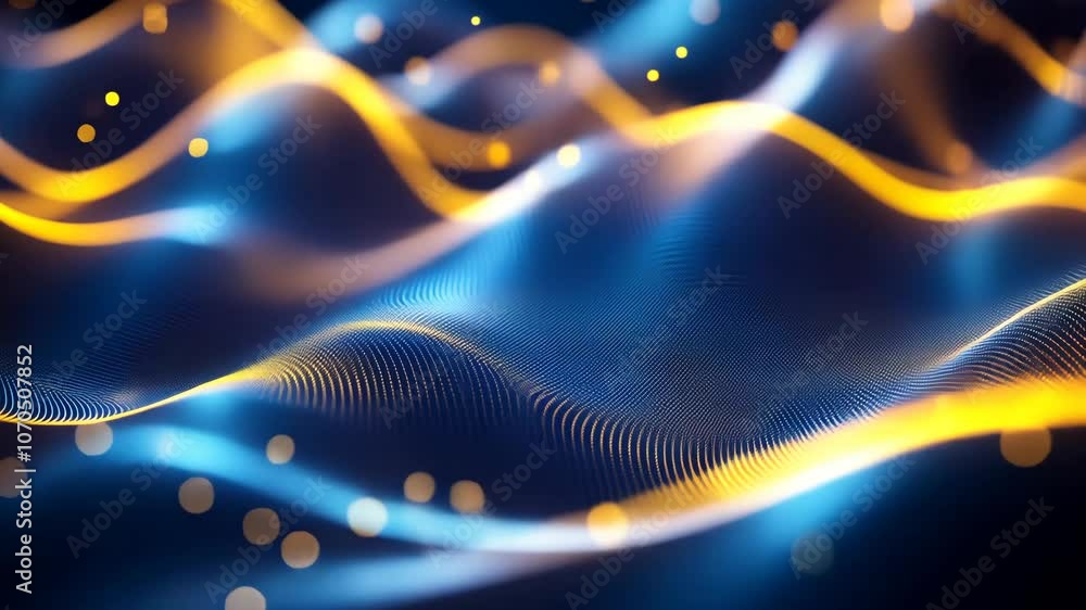 Poster abstract blue and yellow wave pattern with bokeh lights