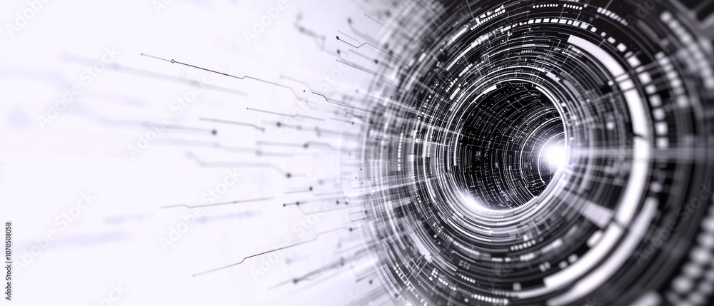 Poster digital vortex with flowing lines and light in an abstract technology-inspired background