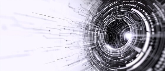 Digital vortex with flowing lines and light in an abstract technology-inspired background