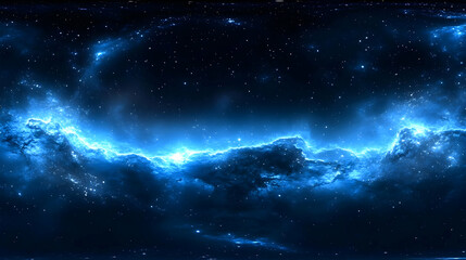 Fototapeta premium A 3D Digital Illustration Depicting a Stunning Blue Nebula with Glowing Stars in a Dark Sky Background