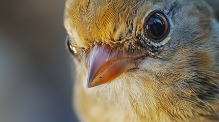 Close-up of a small bird with brown feathers and a bright orange beak.