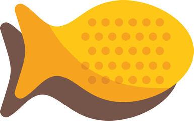 Yellow fish shaped cracker is laying flat on a white background