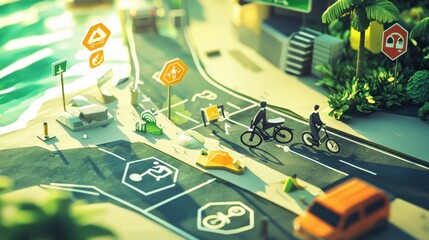 Explore sustainable urban transport solutions through bicycle-friendly infrastructure and smart traffic signs
