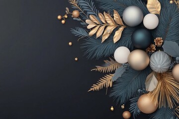 Christmas tree, ornaments grey, blue and gold