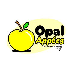National Opal Apples Day to celebrate on December 9th. A yellow apple named Opal apple on white background. Fruit event banner.