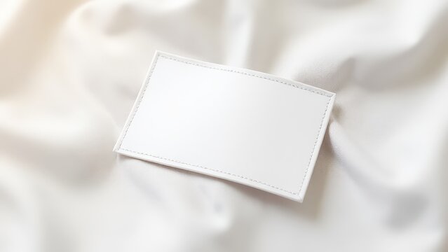 Personalized woven clothing labels on light fabric, showing subtle stitching detail for a minimalist look.