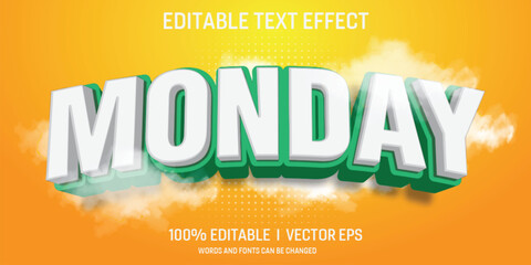 editable monday vector 3d text effect with modern style design