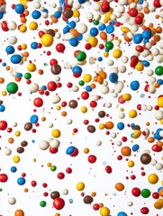 Colorful chocolate sweet falling on white background Isolated