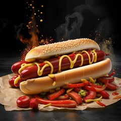 hot dog with mustard and ketchup