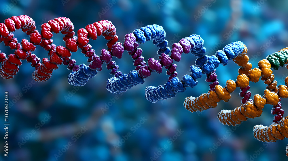 Poster 3d render of a colorful dna strand, representing the complexity of life and genetics