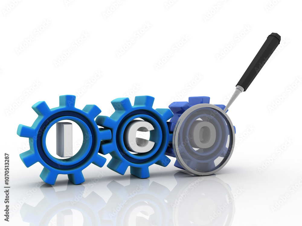 Poster 3d rendering initial coin offering in gear