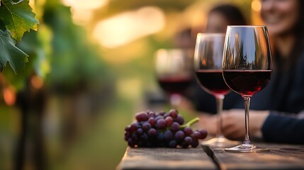 Social Gathering with Friends Enjoying Wine and Grapes in Vineyard Setting : Generative AI