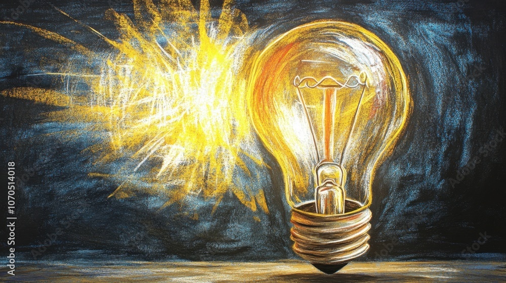 Poster bright idea in light bulb with colorful background