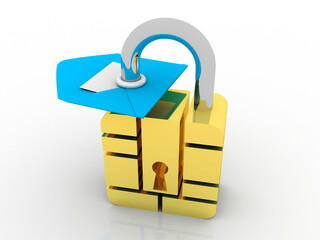 3d illustration  Envelope network protection lock
    