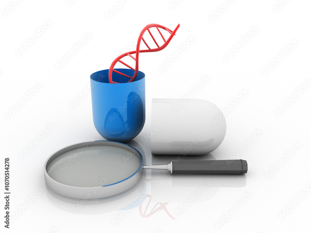 Poster 3d render of dna structure with capsule