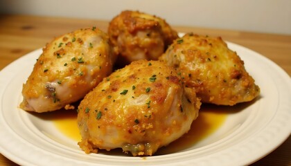Fototapeta premium Juicy Baked Chicken Thighs with Crispy Skin 