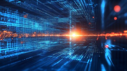 Fototapeta premium Horizon of technology and virtual reality with cybernetic enhancements : Generative AI