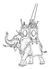 Obraz premium Carthaginian war elephant with crew. Historical drawing.