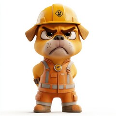 A cartoon dog wearing construction worker clothes and safety hat standing upright various upset expressions